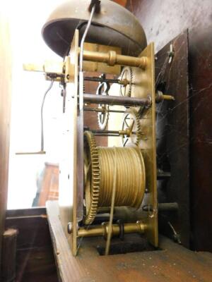 A. Matthews, Ely. An early 19thC longcase clock, the arched dial painted with a rural scene of harvesting etc., above floral spandrels, eight day full pillar movement in oak and mahogany crossbanded case box with stringing, etc., 216cm high. - 3