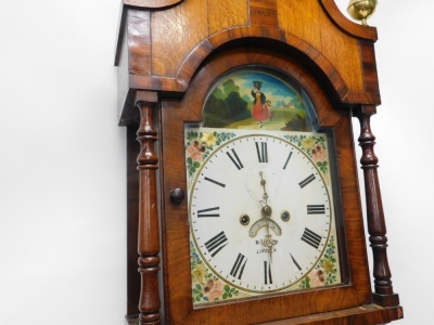 Willson, Lincoln. An early 19thC longcase clock, the arched dial painted with a lady and child within a rural setting, above floral spandrels, with an eight day four pillar movement, in oak mahogany and rosewood crossbanded case, 226cm high. - 2