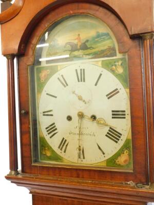 Josiah Levy, Gainsborough. A longcase clock, with an arched dial painted with a hunting scene above floral spandrels, with an eight day four pillar movement in oak and mahogany case, 222cm high. - 2