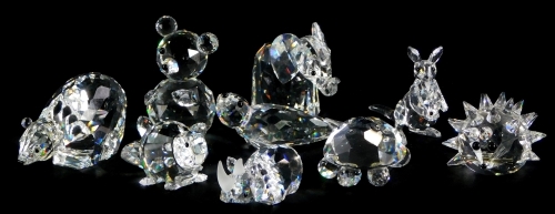 A collection of Swarovski Crystal animals, to include polar bear, bear, seal, rhino, elephant, beaver, etc.