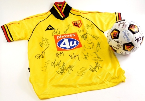 A Watford FC signed shirt, and a signed football circa 2000-2001.