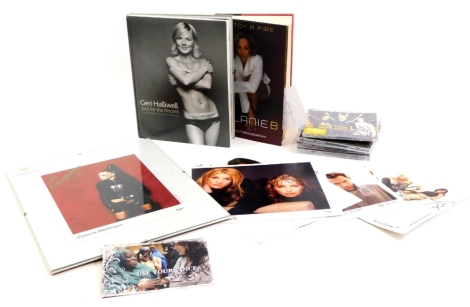 A collection of signed pop memorabilia, to include a copy of Melanie B 'Catching a Fire,' bearing a signature, a similar copy of Geri Halliwell 'Just for the Record,' signed CD's, a Victoria Beckham photograph bearing signature, etc.