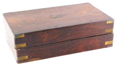 A Victorian rosewood and brass writing box, (AF), 46cm wide.