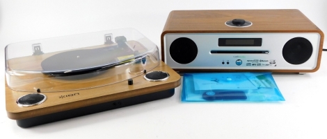 A quantity of hi-fi equipment, to include a Ruark audio CD player, an ION record deck.