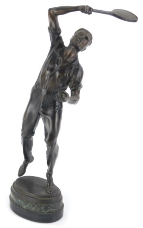 Wilhelm Bormann (1885-1938). A bronze figure of a tennis player, the oval base inscribed EW Griffin, Esquire from Admiralty Tennis club 1930, 41cm high.