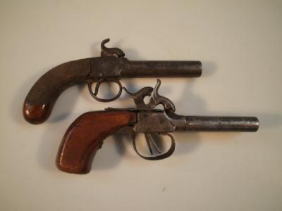 A 19thC continental double barrel percussion boxlock pistol; and a 19thC