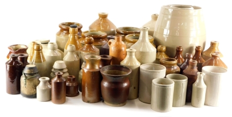 A large quantity of stoneware bottles, jars, a bed warmer, inkwell, etc. (3 boxes)