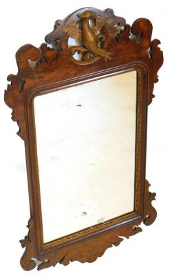 A 19thC walnut pier glass, with gilt ho-ho bird finial to the fret work frame, 72cm high.