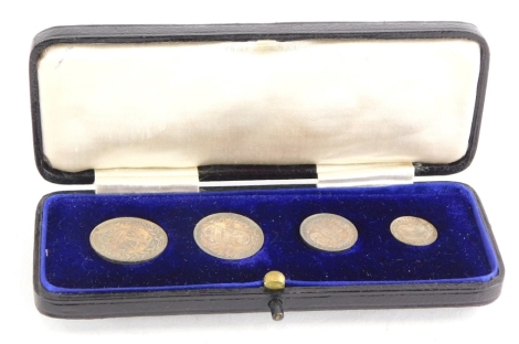 1908 Maundy money, 4d to 1d cased.