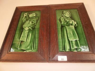 A pair of green glazed Staffordshire tiles