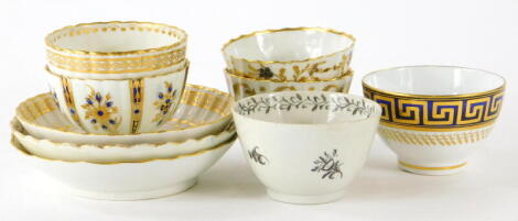 Various 18th/19thC English tea bowls and saucers, including Spode, Caughley, Derby, Barr Worcester. (9)