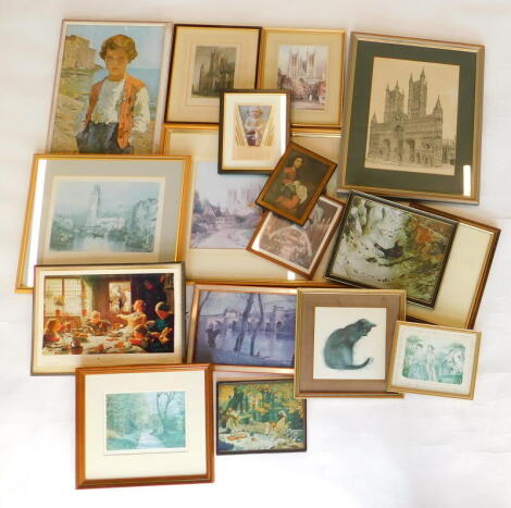 Various prints, pictures, frames, Old Master prints, etc., various others, Out of the Family print, 18cm x 29cm, (a quantity).