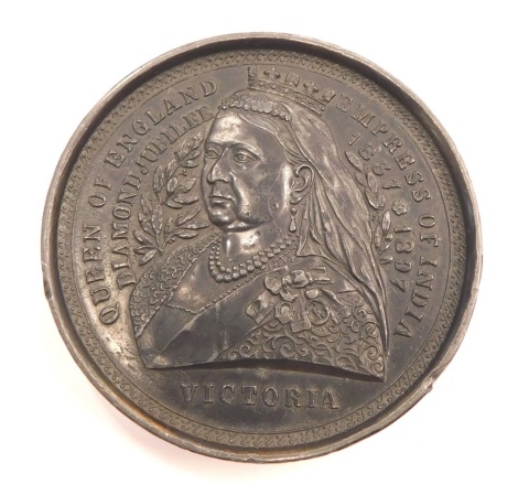 A Queen Victoria Diamond Jubilee medallion, longest reigning monarch, 7cm diameter.