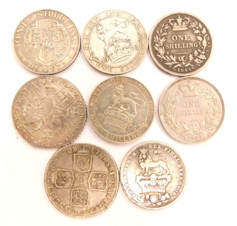 Various coins, shillings, George II 1758, George III 1787, rare George IV 1829 with fine definition, William IV 1834, Queen Victoria 1844, Edward VII 1906, etc. (a quantity)