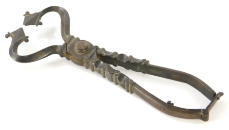 A pair of late 18th/ early 19thC steel sugar cutters, with twisted decoration.