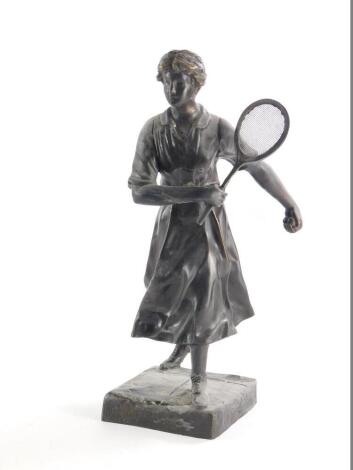 Rullony. Female tennis player in vintage dress, bronze, 39cm high.