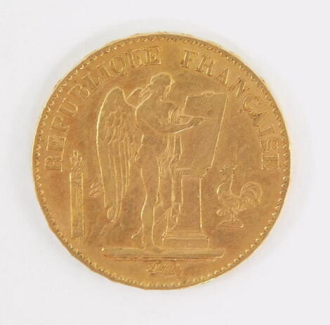 A French gold twenty francs coin 1878, 6.4g.
