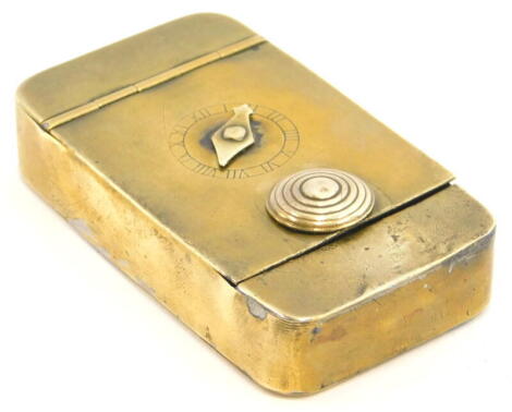 A 19thC brass rectangular snuff box, with single combination dial, 7cm x .4cm.