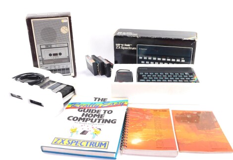 A Sinclair ZX Spectrum personal computer, 16k RAM, computer compatible cassette recorder, ZX Spectrum instruction books and cassettes.