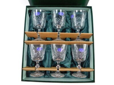 A set of six Royal Doulton cut glass wine glasses, boxed. - 2