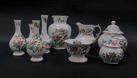 A group of Aynsley Pembroke pattern collectibles, printed marks, including a hexagonal vase, 19cm high, lidded jar, various other vases, jug, etc., (a quantity)