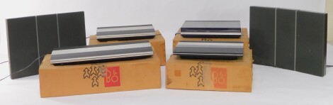 A Bang & Olufsen music system, comprising; a Beogram compact disc player CD X 5121, Beomaster 3000 tuner amplifier 2939, Beogram 2000 turntable 5829, and a Beocord 2000 cassette deck 2921, all boxed, together with a pair of speakers, type 6514, serial num