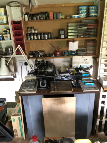 A Precision lathe workstation, comprising single phase bench lathe and motor, the various tooling above, various spares, letter dies, punches, etc. Viewing: On site near to Holbeach, South Lincolnshire by Appointment Only on Tuesday 4th May with 30 minu