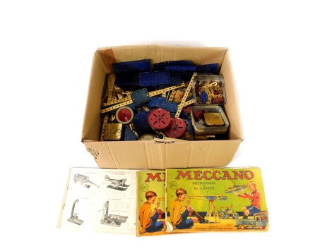 Meccano, instruction for No 4 outfit, pieces, sections, etc. (a quantity)