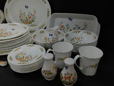 An Aynsley porcelain part dinner and coffee service decorated in the Cottage Garden pattern, comprising; oval meat platter, oval and rectangular serving dishes, gravy boat on stand, salt and pepper, eight dinner plates, fruit bowls and side plates, bread - 2