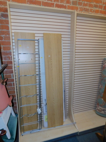 A pair of shop display stands, together with two metal hanging rails and various commercial shelving, etc. (a quantity)