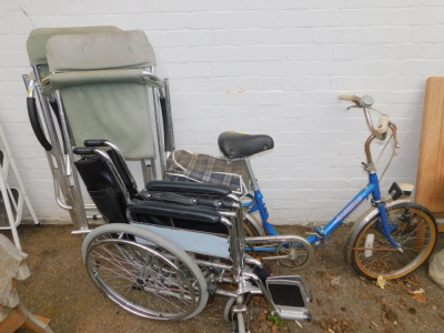 A Barbican folding lady's cycle, a wheelchair, and two folding chairs. (4)