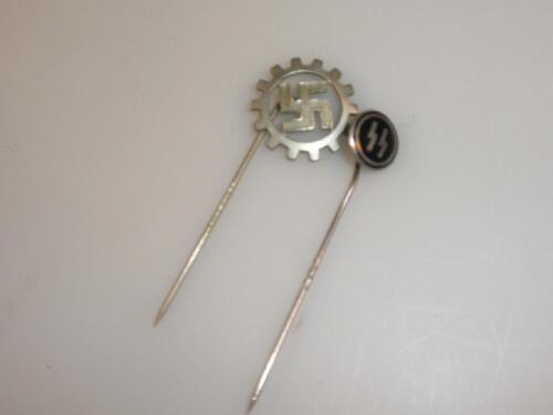 Nazi party pin badge and an 'SS' enamelled pin badge