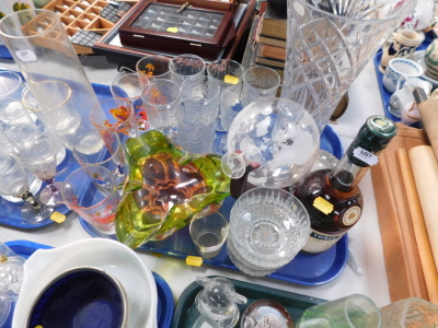 Glassware, to include cut glass vase, drinking glasses, collector's plates, Three Barrel's bottle of brandy, etc., (4 trays and other). - 4