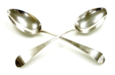 A pair of George III Old English pattern silver tablespoons, London 1791, 3.2oz. (2)