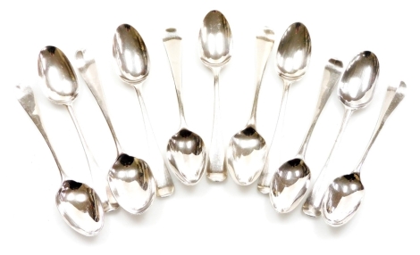 A matched set of eleven 19thC and later silver teaspoons, some with rat tail design, various dates and marks, many rubbed, 3.9oz all in. (11)