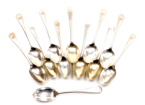 A set of twelve Victorian Old English pattern silver teaspoons, initialled, London 1896, 11.5oz.