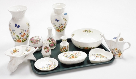 A group of Aynsley Cottage Garden pattern and other china trinkets, to include vases, bud vases, dishes, wheelbarrow, watering can, bowl, etc. (a quantity)