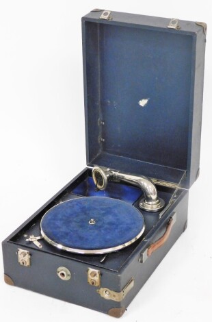 A cased vintage portable gramophone, in blue carry case.