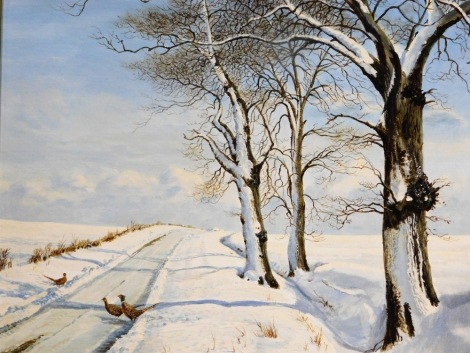 Malcolm Doughty. Winter sunshine, near Stoke tunnel, signed in pencil and dated to back 1985, oil on board. 40cm x 49cm, in gilt frame.