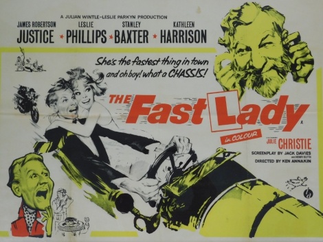 THE FAST LADY (1962). British UK Quad Film Poster - RENATO FRATINI artwork - JULIE CHRISTIE in her first starring role - Great image of green BENTLEY racing car, 76 x 101.5 cm.