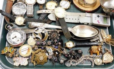 A group of costume jewellery and effects, to include wristwatches, rolled gold bangle, silver necklaces, dress rings. etc. (1 tray) - 2