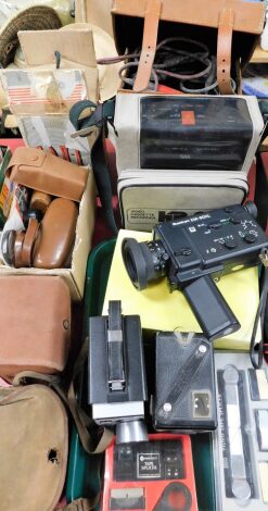 A group of camera equipment, to include a Bib video tape splicer, a Brownie camera, a Sanko video camera, a video cassette recorder, various box cameras, accessories, etc. (a quantity)