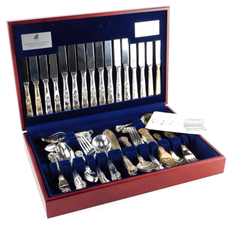 A canteen of Viners silver plated Old English pattern cutlery, original receipt for £150 bearing indistinct date, in a mahogany case.