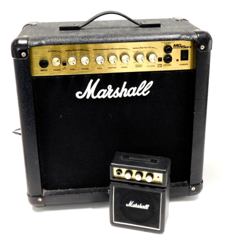 A Marshall portable guitar amplifier, and a mini amplifier. (2)