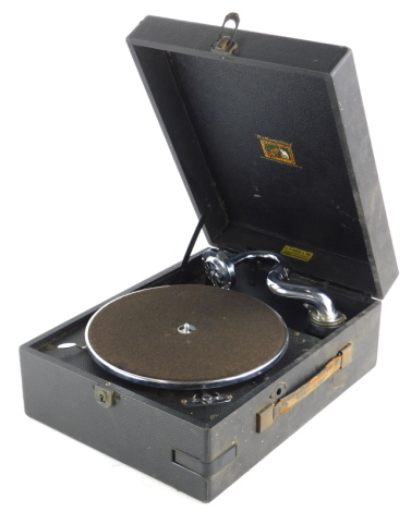 A HMV portable gramophone, in black case.