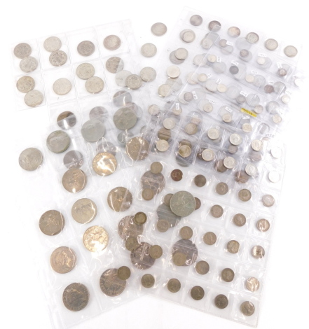 A quantity of mainly British silver and nickel silver coins, to include half crowns, shillings, two shillings, threepences, etc., and a number of nickel silver crowns.