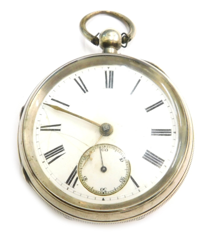 A late Victorian silver cased pocket watch, with a white enamel dial, case Chester 1896.