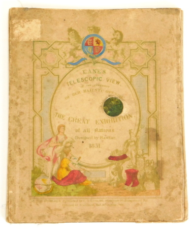 Rawlins (Thomas J.) and Charles Moody Lanes Telescopic View of the Great Exhibition, 10 hand-coloured boards with telescopic cloth sides, original glass lens, very light soiling to top board, 160 x 180mm, 1851