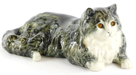 Mike Hinton, Winstanley. Studio pottery model of a cat, England, 34cm long.