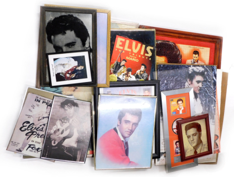 A large quantity of Elvis Presley related prints, pictures, mirrors, 20th Anniversary jigsaw, etc.